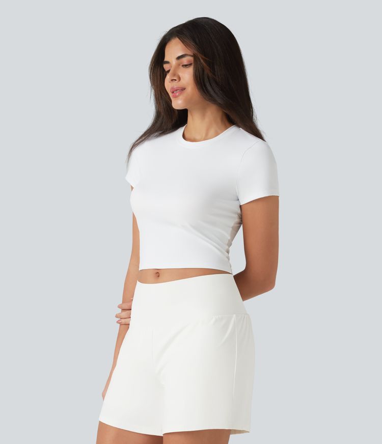 SoftlyZero™ Airy Round Neck Short Sleeve Cut-Out Back Breathable Mesh Cool Touch Running Sports Top-UPF50+