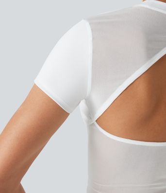 SoftlyZero™ Airy Round Neck Short Sleeve Cut-Out Back Breathable Mesh Cool Touch Running Sports Top-UPF50+