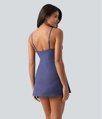 V Neck Built-in Bra Tummy Control One-Piece Metallic Swimsuit with Pockets