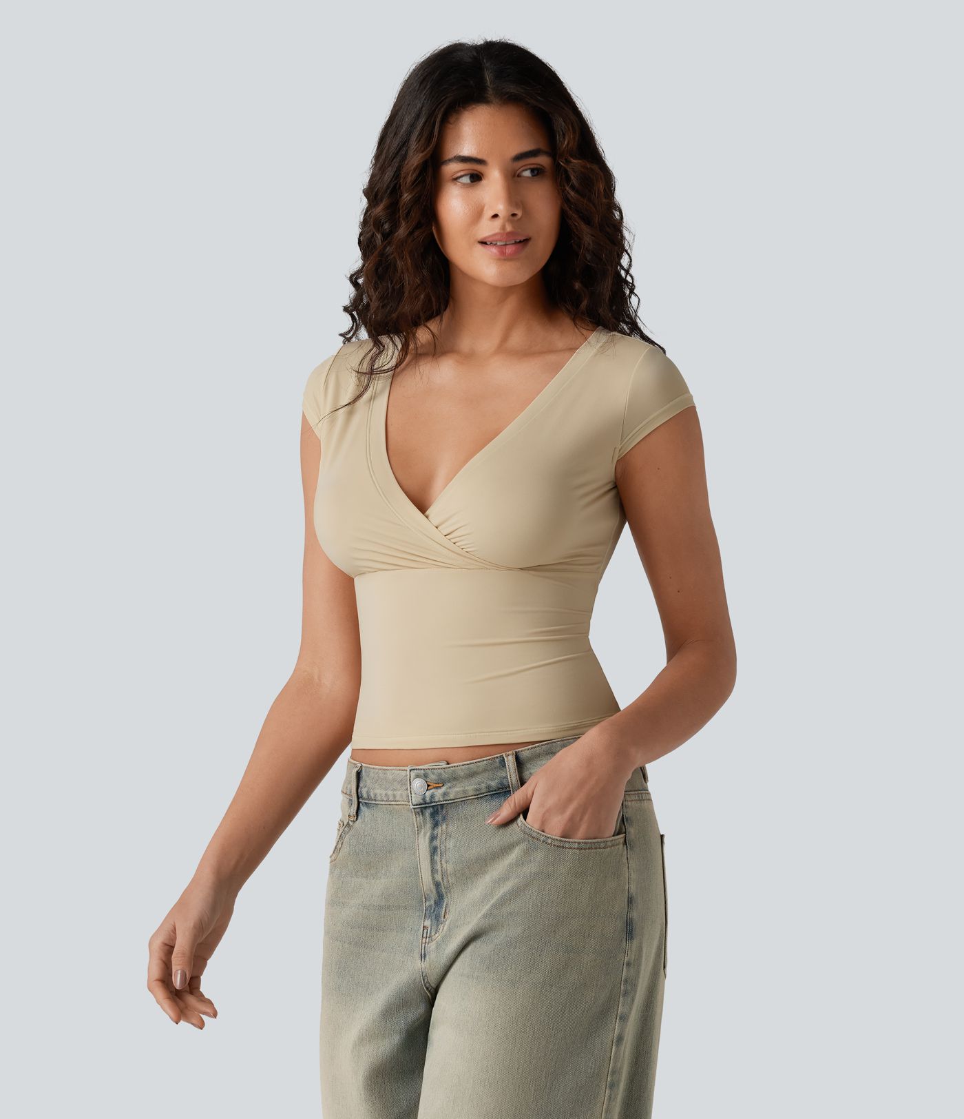High Stretch Skin Friendly V-neck Short Sleeve Ultra-slim Casual T-Shirt