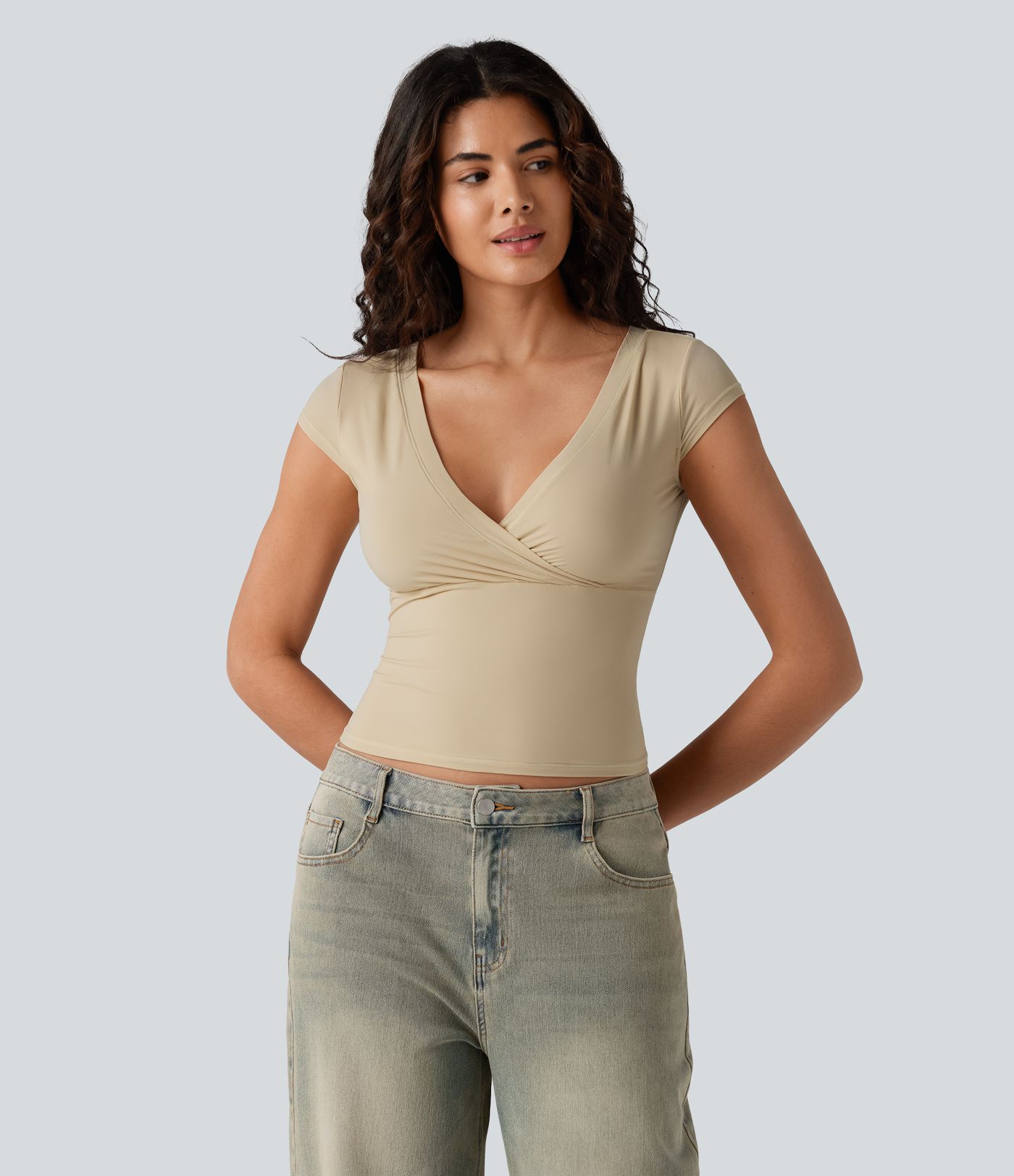 High Stretch Skin Friendly V-neck Short Sleeve Ultra-slim Casual T-Shirt