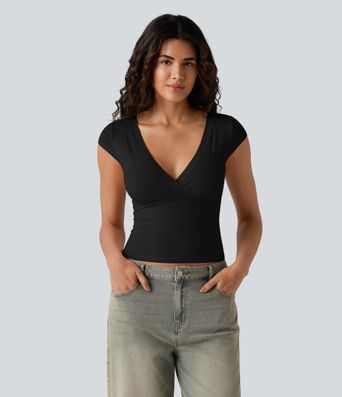 High Stretch Skin Friendly V-neck Short Sleeve Ultra-slim Casual T-Shirt High Stretch Skin Friendly V-neck Short Sleeve Ultra-slim Casual T-Shirt