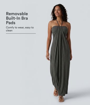 Halter Tie Back Built-in Bra Maxi Dress with Pockets
