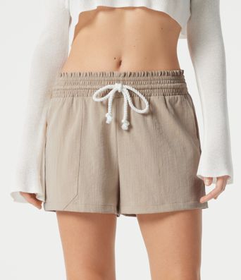 Low Rise Drawstring Casual Linen-Feel Shorts with Pockets