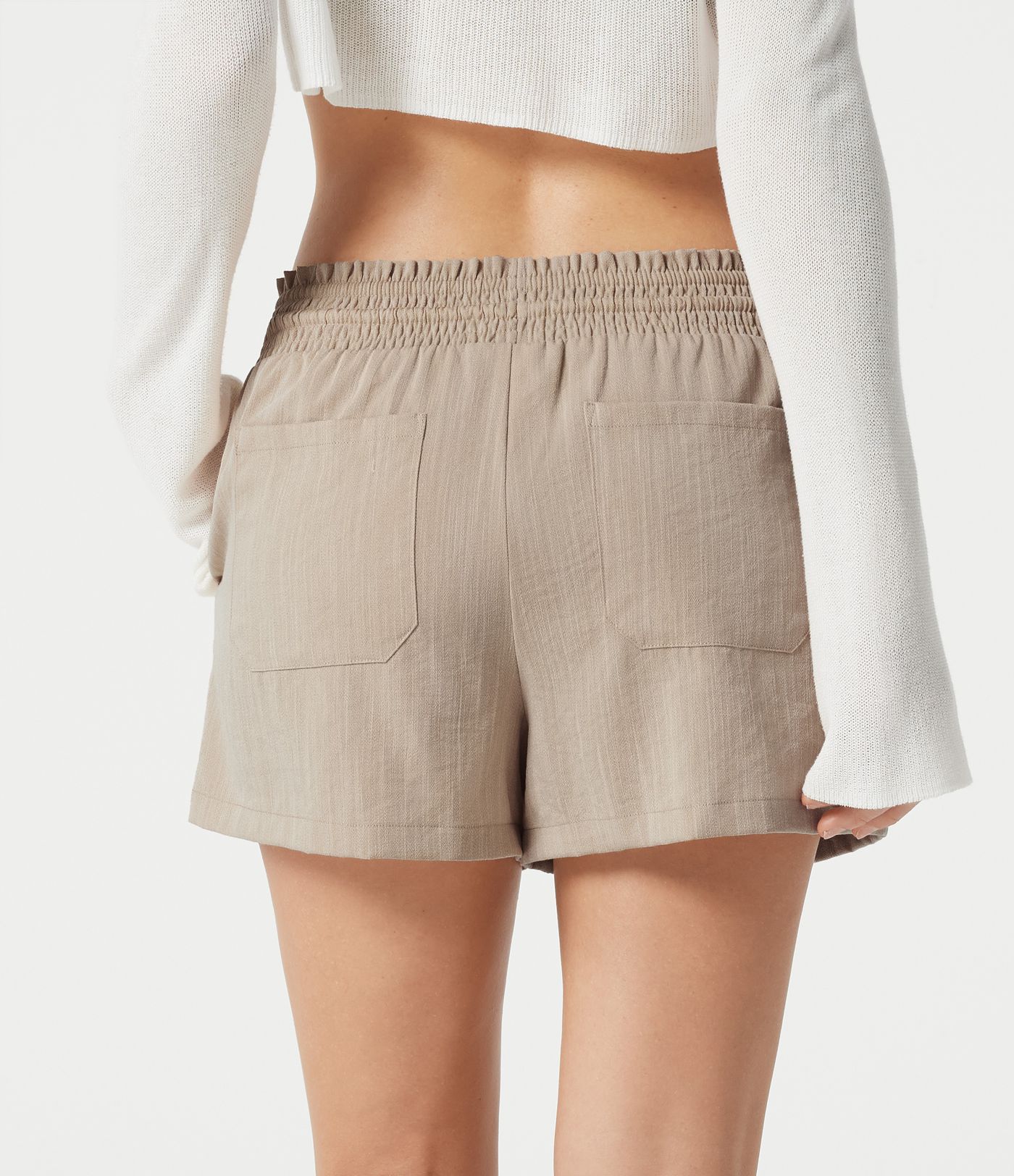 Low Rise Drawstring Casual Linen-Feel Shorts with Pockets