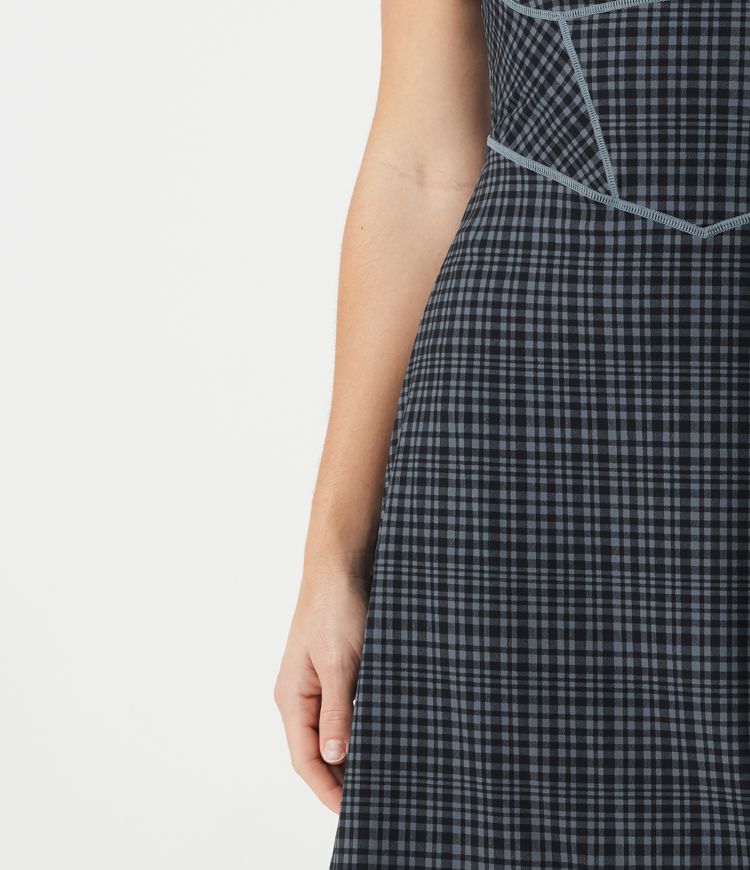 Halara UltraSculpt™ Check Plaid Print  Square Neck Corset 2-in-1 Built-in Bra Mini Casual Dress with Pockets-Easy Peezy