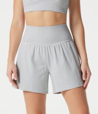 Super High Waisted 2-in-1 Stripe Yoga Shorts 5'' with Pockets