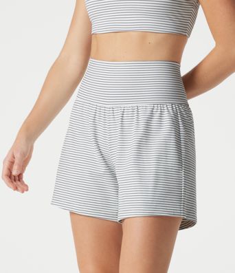 Super High Waisted 2-in-1 Stripe Yoga Shorts 5'' with Pockets