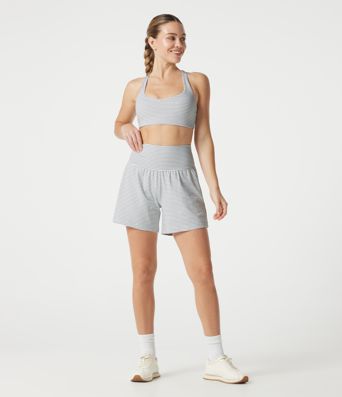 Super High Waisted 2-in-1 Stripe Yoga Shorts 5'' with Pockets