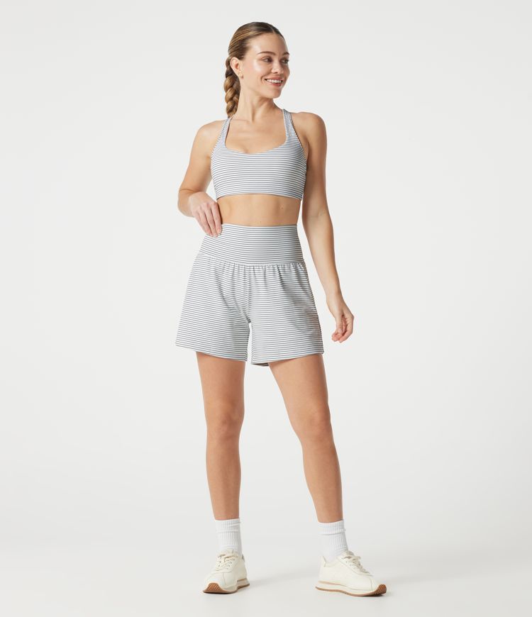 Super High Waisted 2-in-1 Stripe Yoga Shorts 5'' with Pockets