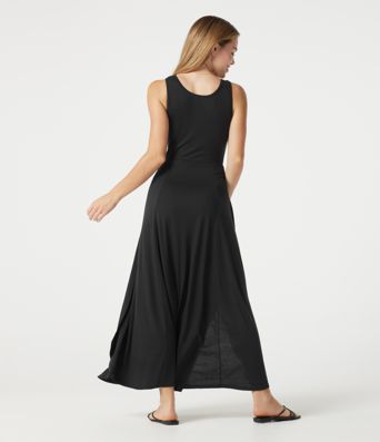 Notched Sleeveless Split Maxi Casual Flowy Dress