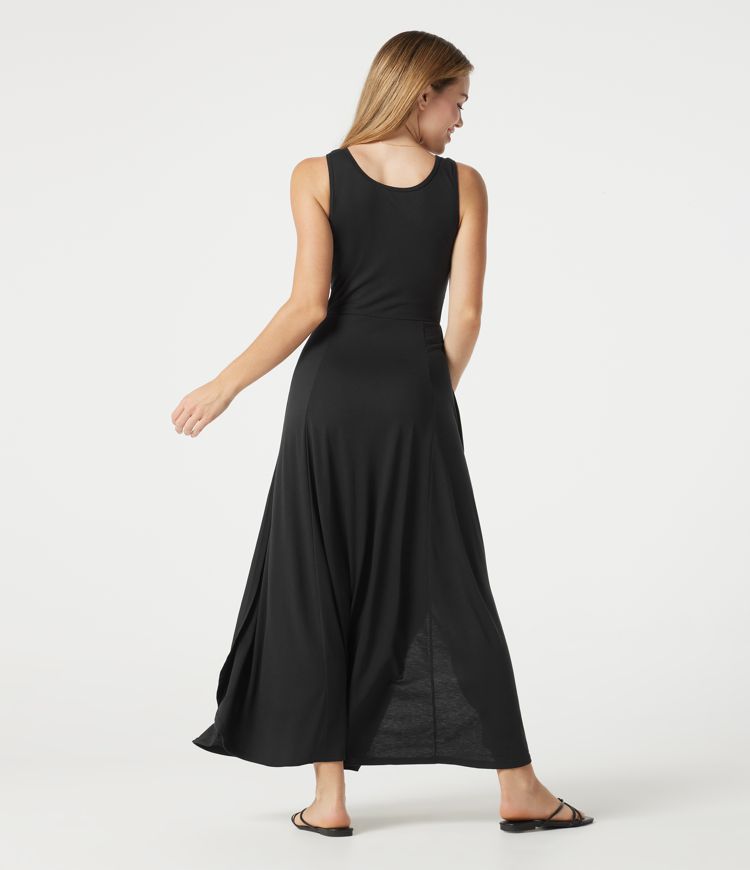 Notched Sleeveless Split Maxi Casual Flowy Dress