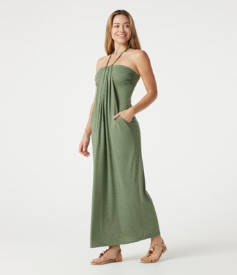 Maxikleid mit Neckholder, Seitentaschen, integriertem BH und Bindebändern hinten