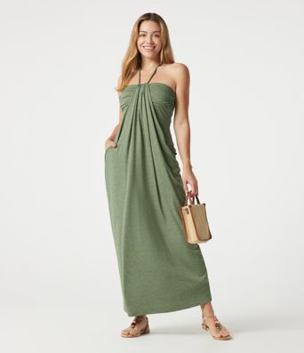 Maxikleid mit Neckholder, Seitentaschen, integriertem BH und Bindebändern hinten