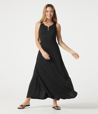 Notched Sleeveless Split Maxi Casual Flowy Dress