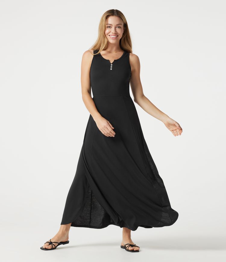Notched Sleeveless Split Maxi Casual Flowy Dress