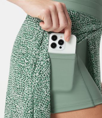 Jupe midi évasée fluide 2-en-1 taille haute imprimé léopard, cordon de serrage et empiècements en maille contrastée, avec poches