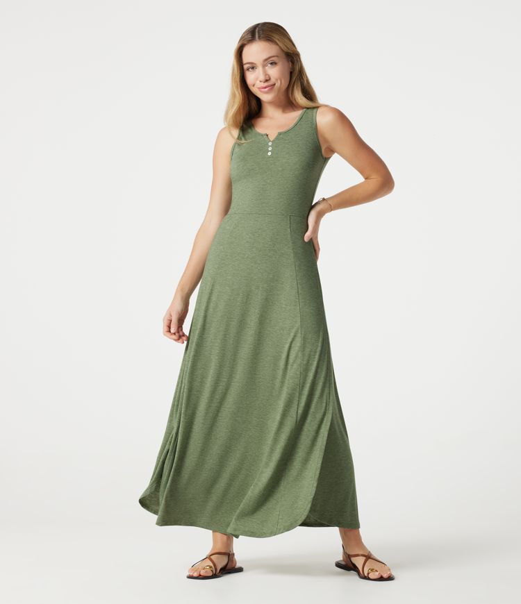 Notched Sleeveless Split Maxi Casual Flowy Dress