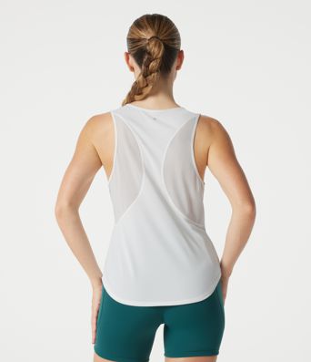 Débardeur de sport à col rond avec empiècement en mesh contrastant et ourlet arrondi
