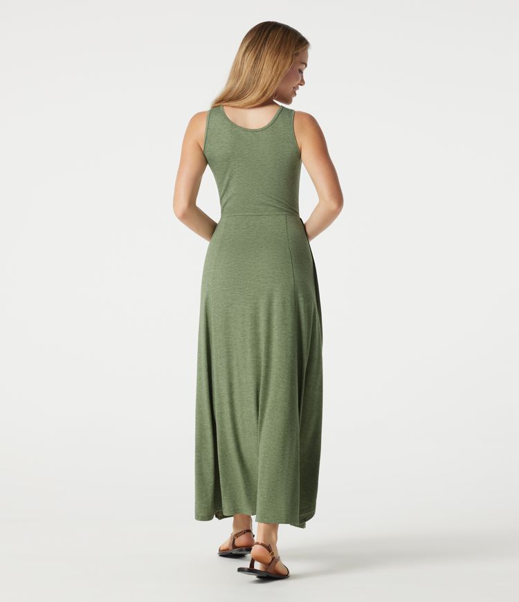Notched Sleeveless Split Maxi Casual Flowy Dress