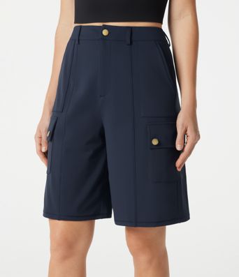 DayStretch High Waisted Work Bermuda Shorts with Pockets