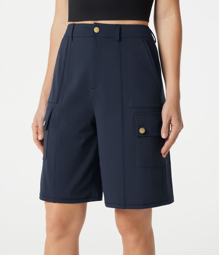 DayStretch High Waisted Work Bermuda Shorts with Pockets