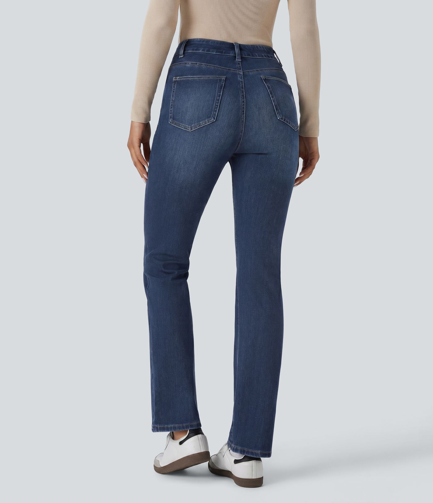 Halara Flex™ Jeans casuales de talle alto con bolsillos lavados y corte acampanado