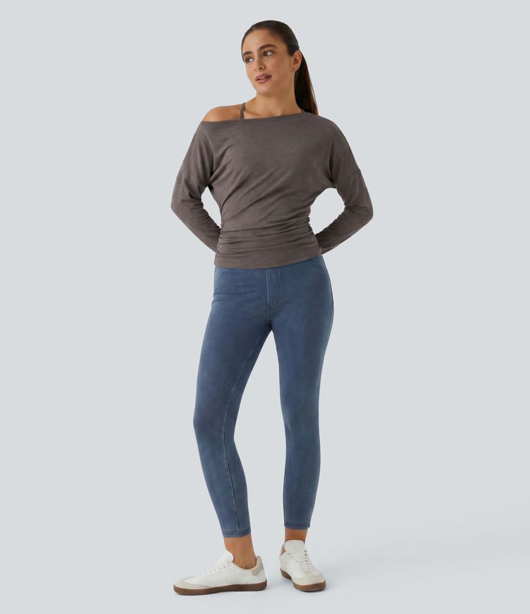 Halara Flex™ High Waisted Women Active Denim Casual Leggings with pockets