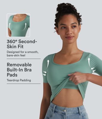 Scoop Neck Short Sleeve Built-in Bra Casual T-Shirt B-E Cups