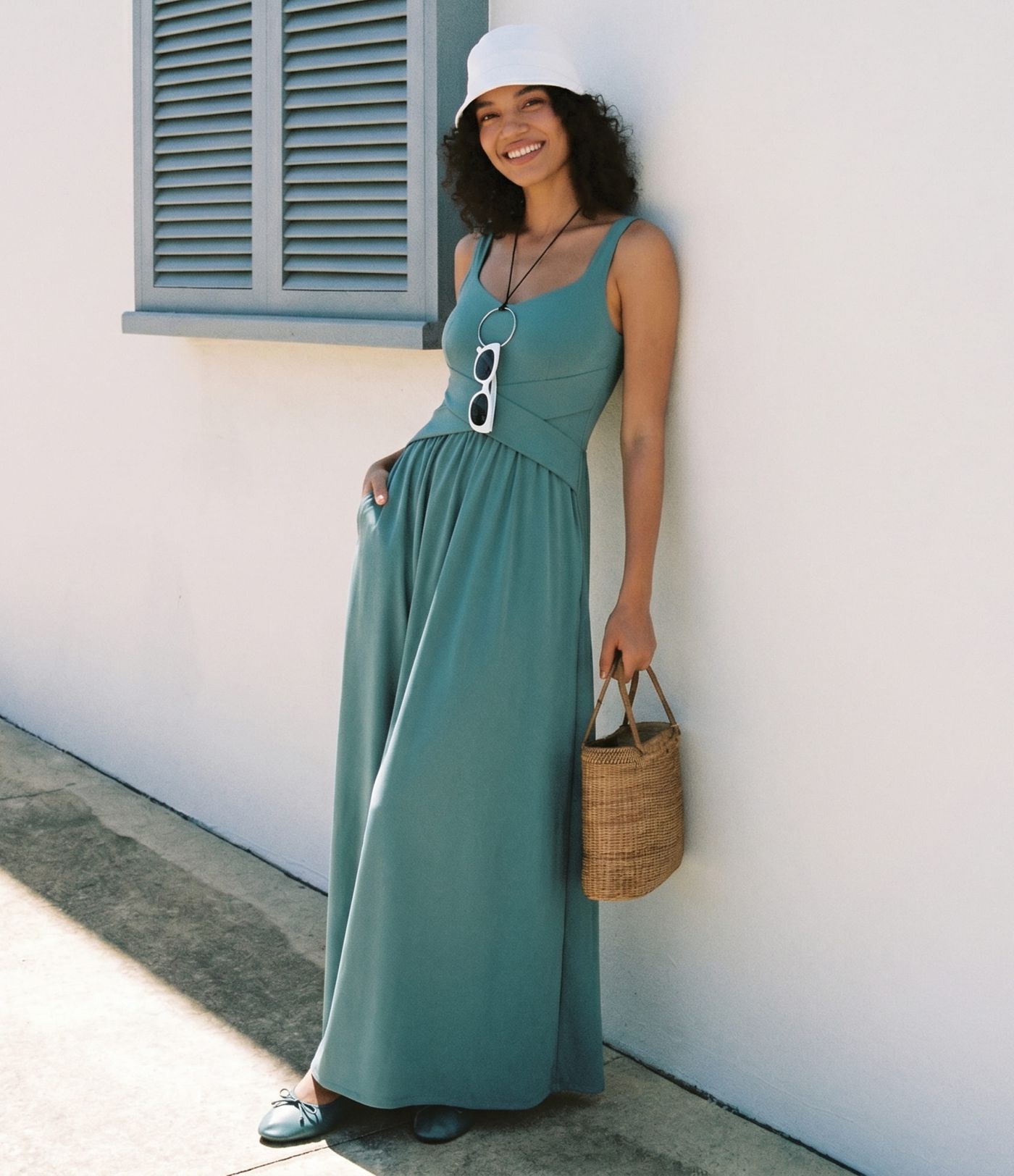 Sleeveless Backless Crossover Polka Dot Midi Casual Flowy Dress with Pockets