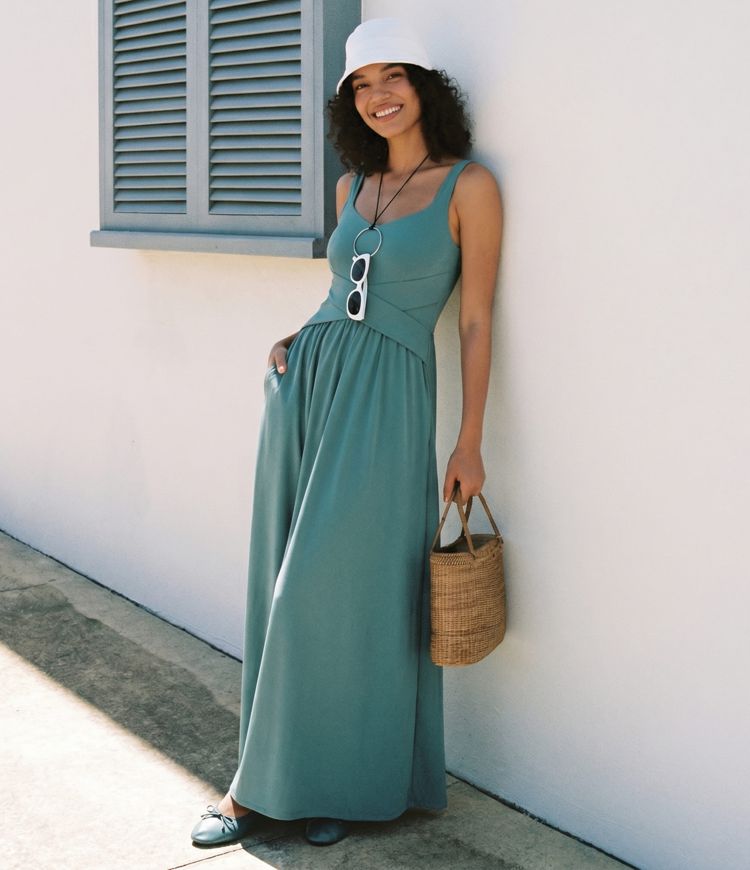 Sleeveless Backless Crossover Polka Dot Midi Casual Flowy Dress with Pockets