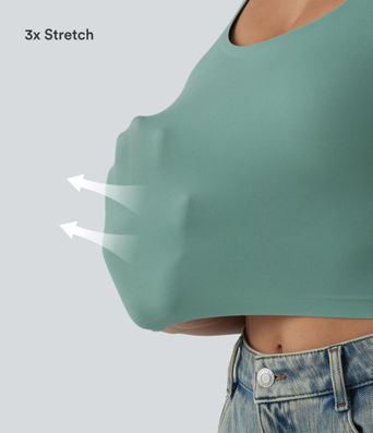 U Neck Built-in Bra Cropped Casual Tank Top B-E Cups