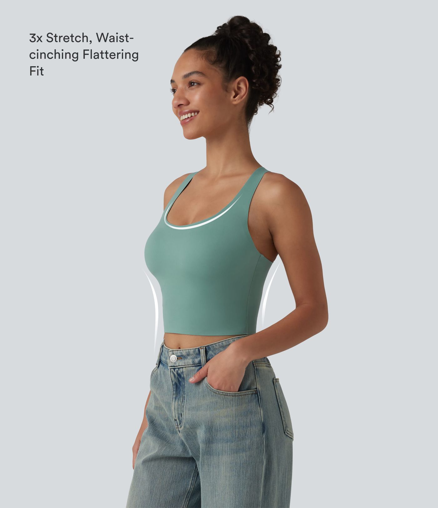 U Neck Built-in Bra Cropped Casual Tank Top B-E Cups