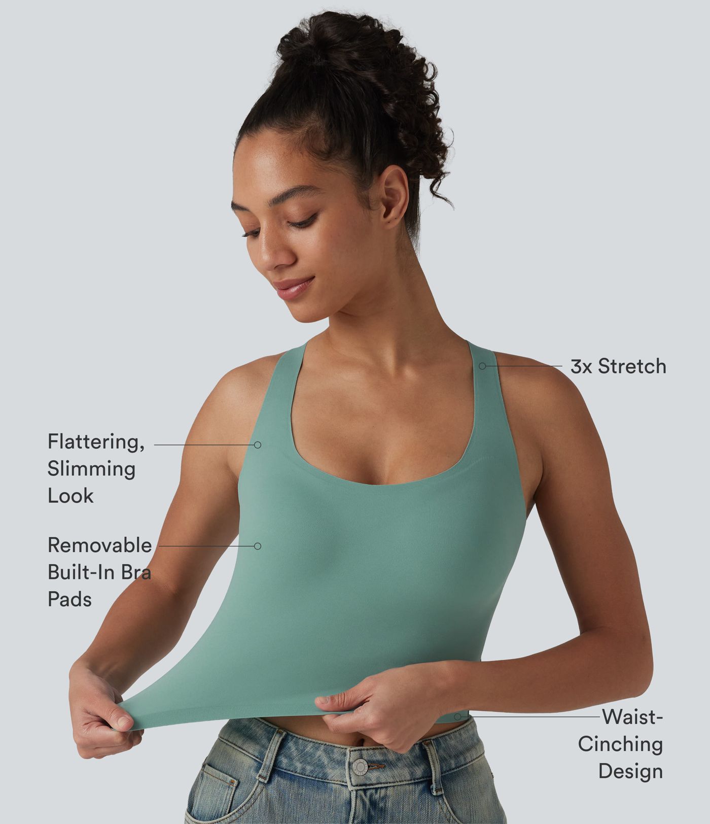 U Neck Built-in Bra Cropped Casual Tank Top B-E Cups