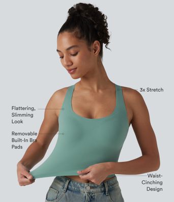 U Neck Built-in Bra Cropped Casual Tank Top B-E Cups