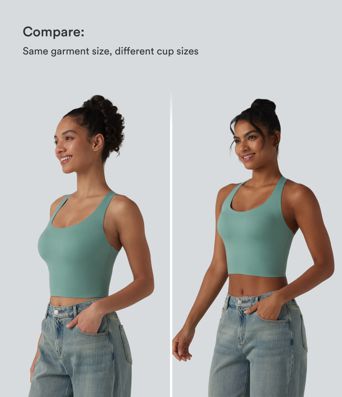 U Neck Built-in Bra Cropped Casual Tank Top B-E Cups