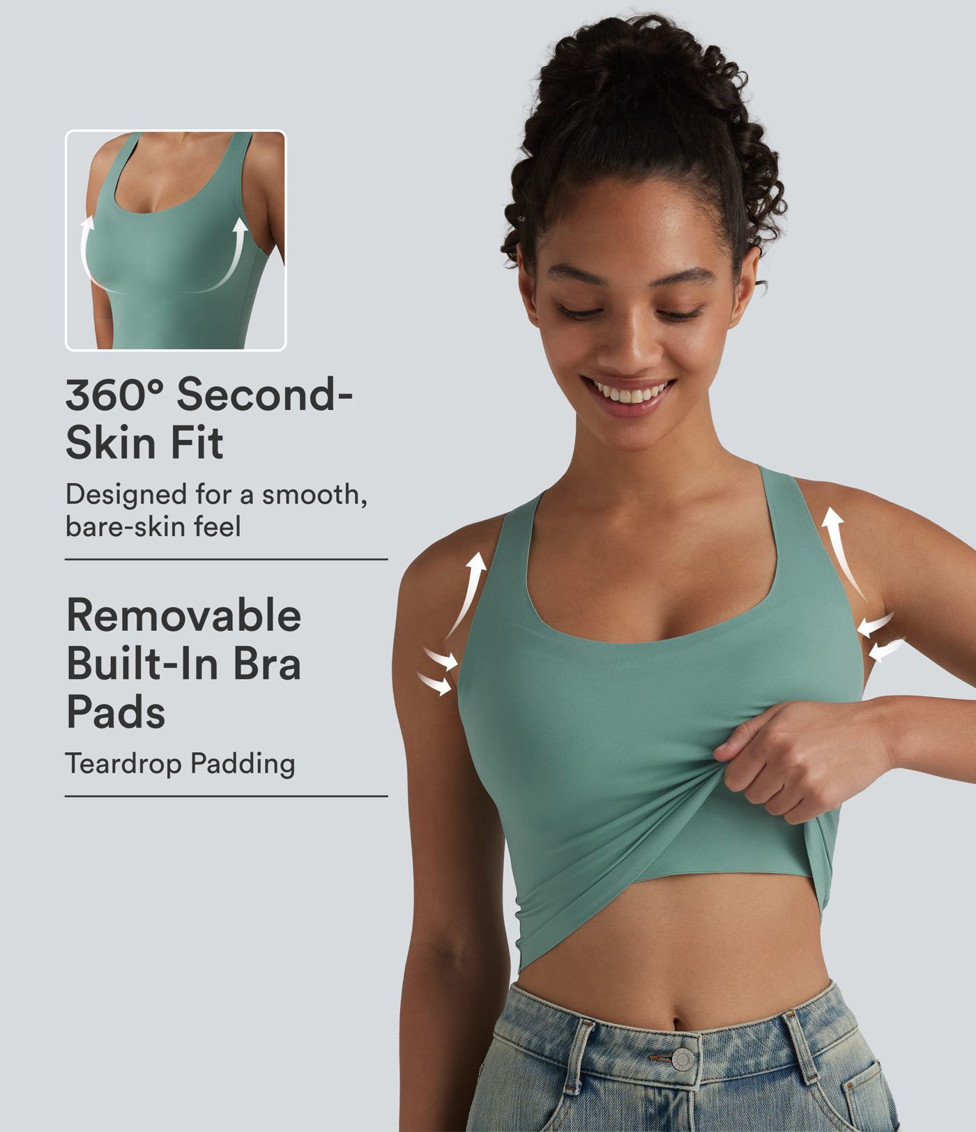 U Neck Built-in Bra Cropped Casual Tank Top B-E Cups