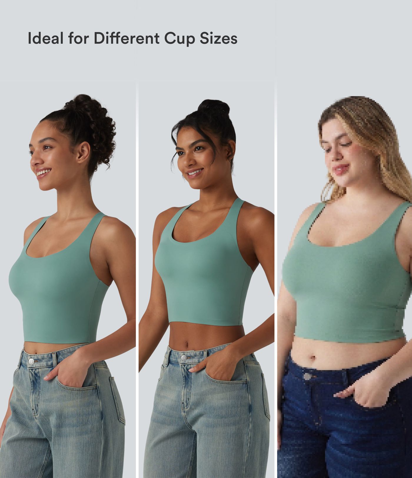 U Neck Built-in Bra Cropped Casual Tank Top B-E Cups