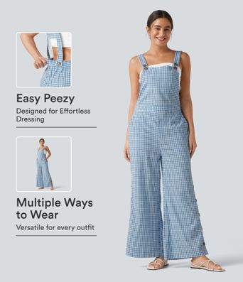 Adjustable Straps Gingham Casual Baggy Overalls with Pockets-Easy Peezy