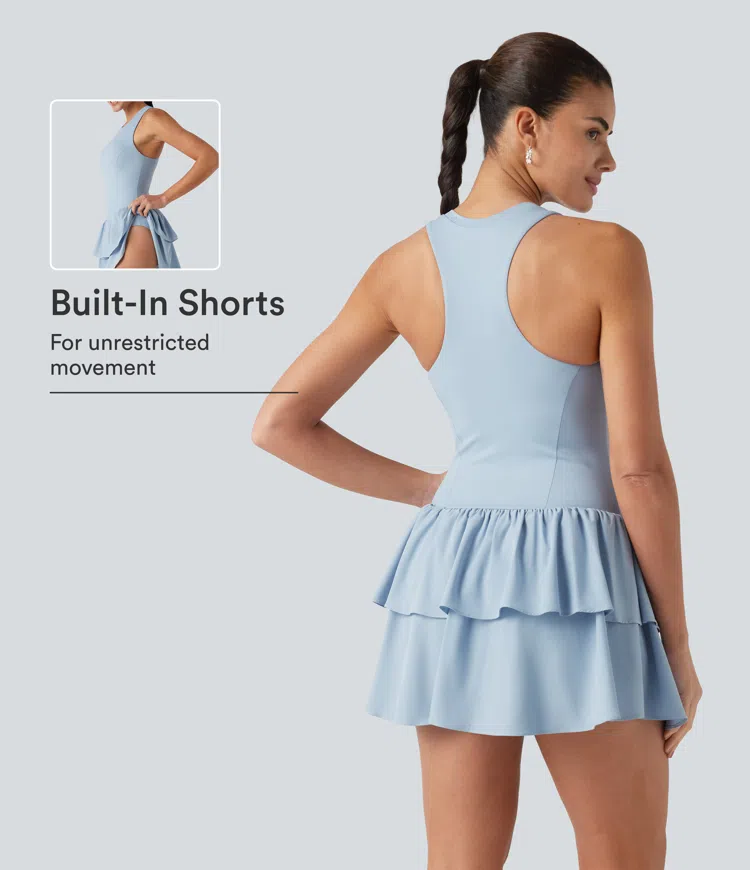 Ballad Blue Robe décontractée Breezeful™ 2-en-1 à séchage rapide, sans manches, dos nageur, volants superposés à l'ourlet, soutien‑gorge intégré / 1