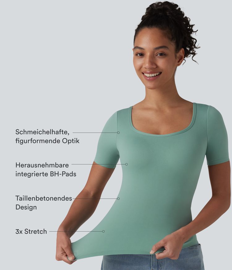 Lässiges T-Shirt mit Rundhalsausschnitt, kurzen Ärmeln und integriertem BH - B-E Cups
