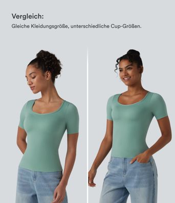 Lässiges T-Shirt mit Rundhalsausschnitt, kurzen Ärmeln und integriertem BH - B-E Cups