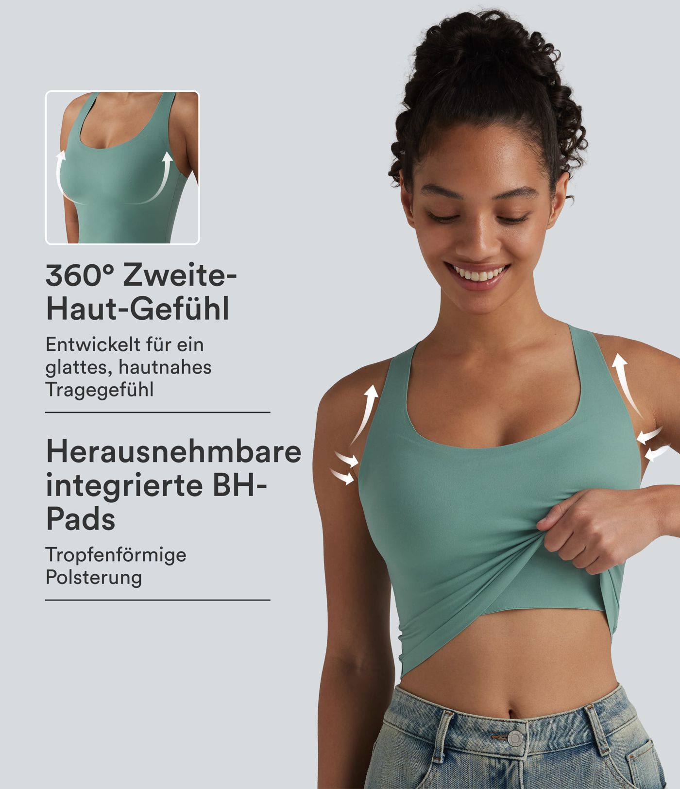 Lässiges, kurzes Tanktop mit U-Ausschnitt und integriertem BH - B-E Cups