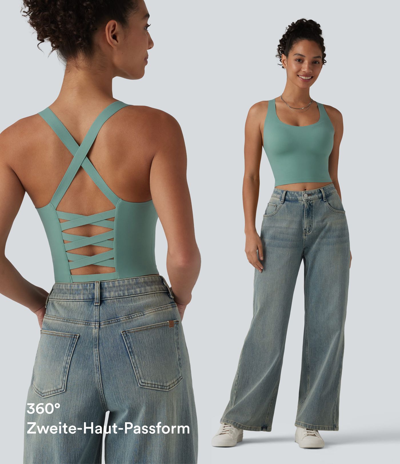 Lässiges, kurzes Tanktop mit U-Ausschnitt und integriertem BH - B-E Cups