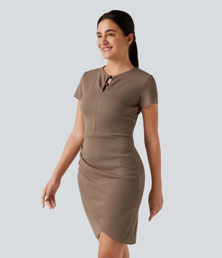 Short Sleeve Bodycon Tulip Hem Mini Casual Dress
