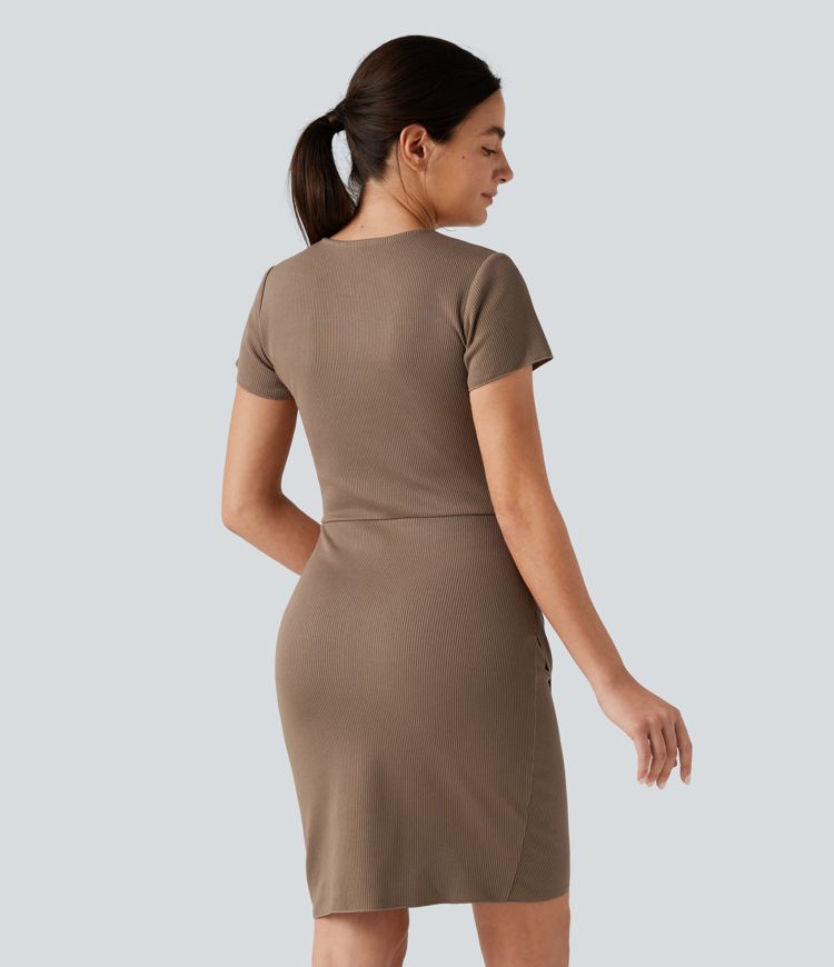 Short Sleeve Bodycon Tulip Hem Mini Casual Dress