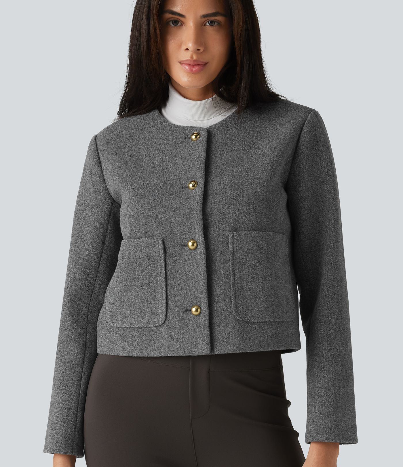 Round Neck Button Fly Work Jacket with Pockets