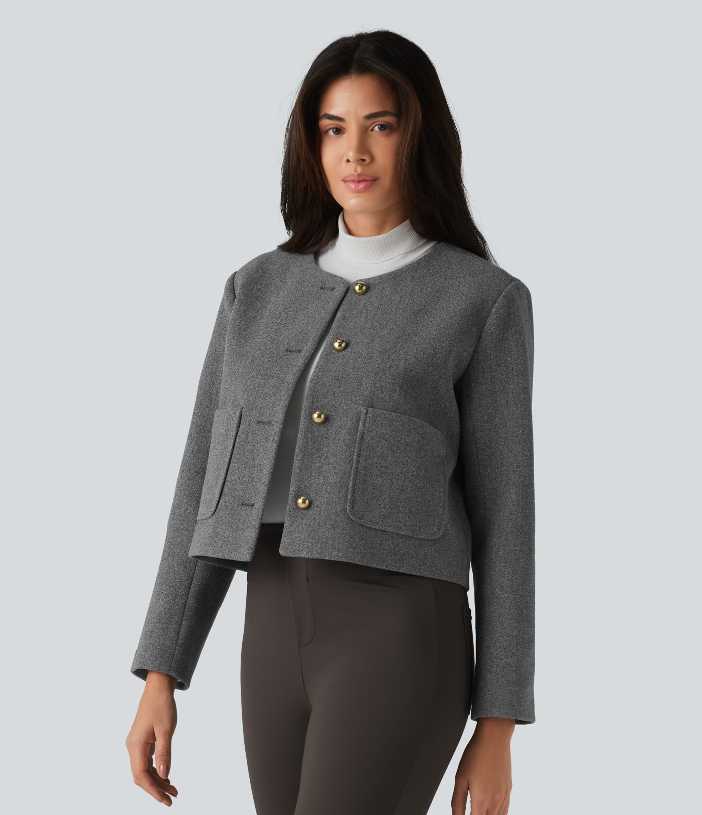 Round Neck Button Fly Work Jacket with Pockets