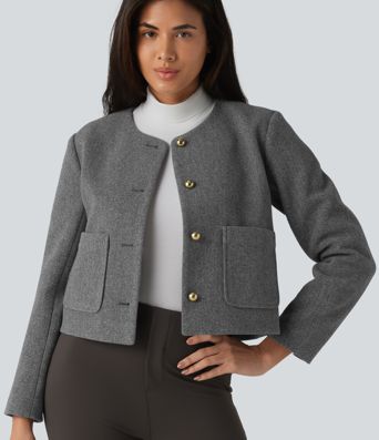 Round Neck Button Fly Work Jacket with Pockets