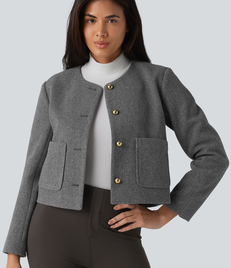 Round Neck Button Fly Work Jacket with Pockets
